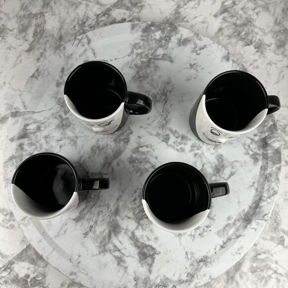 Vintage Funny Face 3D Red Nose Coffee Mug Cup Set of 4 Black White - Picture 6 of 10